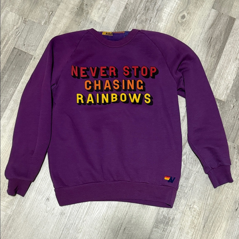 Aviator Nation Purple Crewneck Sweater with Motivational Text